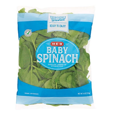 slide 1 of 1, H-E-B Baby Spinach, 6 oz