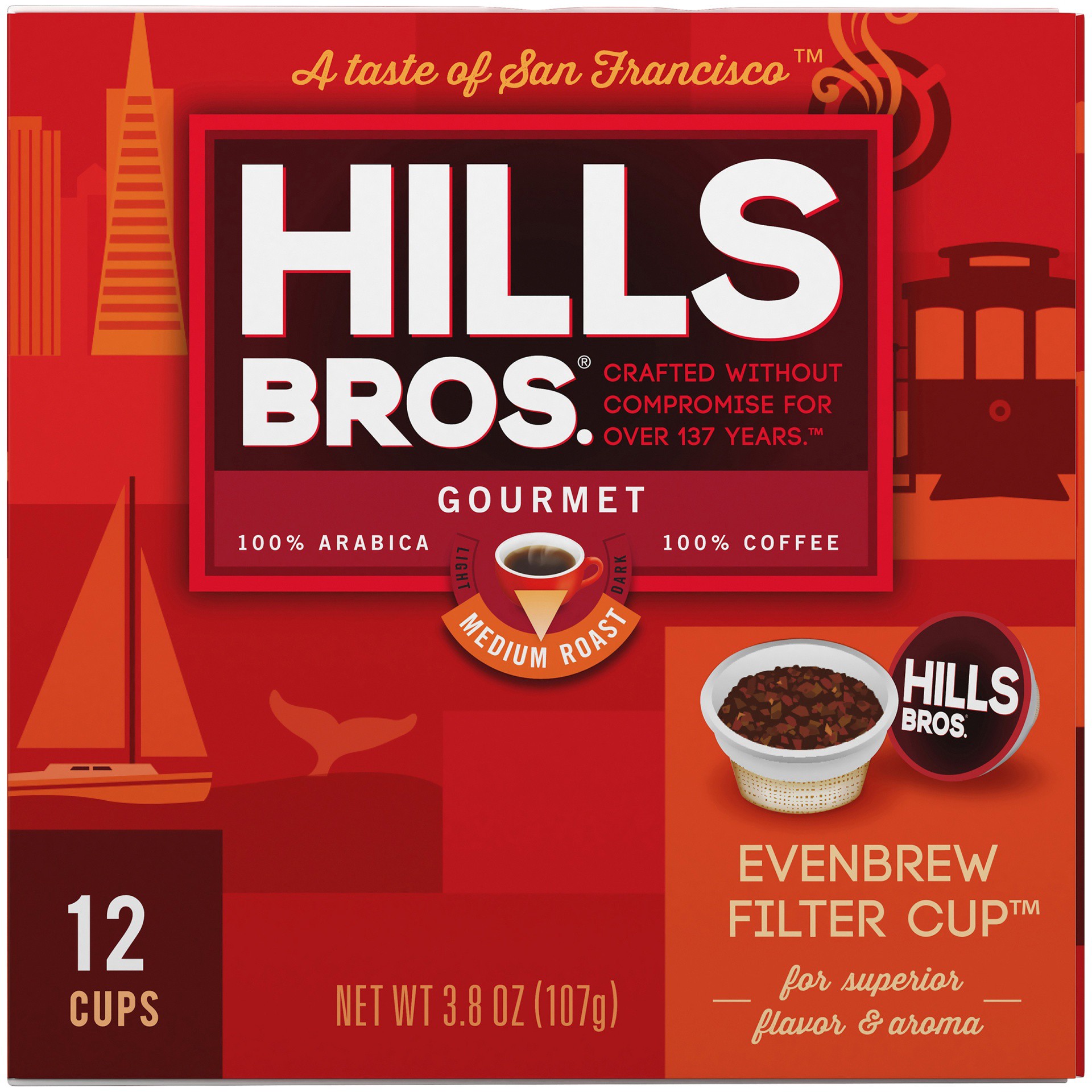 slide 6 of 7, Hills Bros. Gourmet Medium Roast Coffee Single Serve Cups - 12 ct, 12 ct