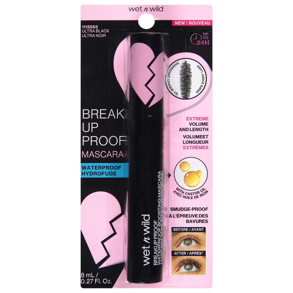 slide 1 of 9, wet n wild Ultra Black Breakup Proof Waterproof Mascara 0.27 fl oz, 0.27 fl oz