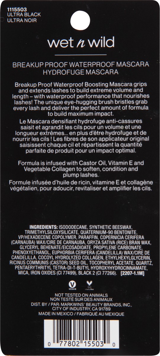 slide 3 of 9, wet n wild Ultra Black Breakup Proof Waterproof Mascara 0.27 fl oz, 0.27 fl oz