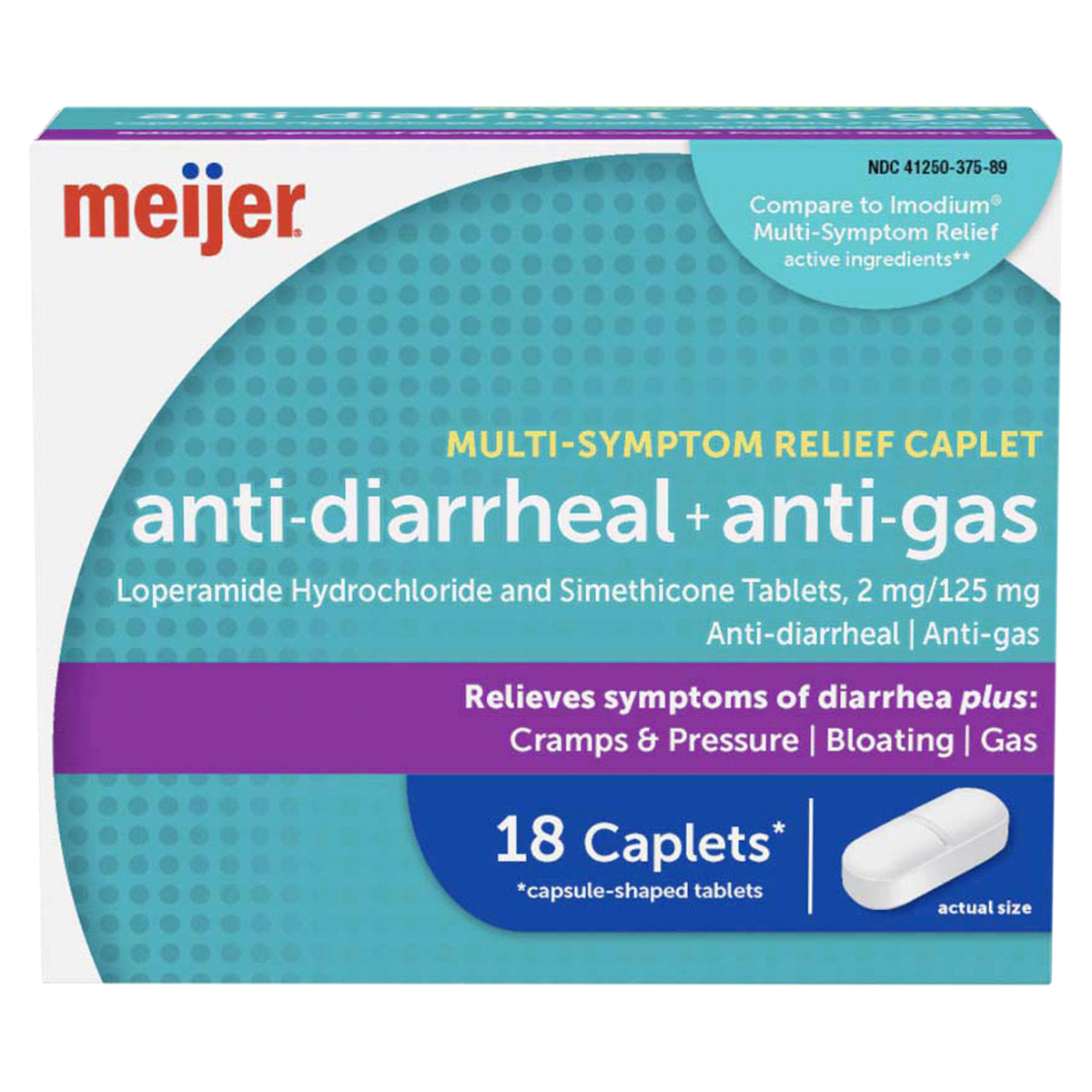 slide 1 of 25, Meijer Anti-Diarrheal And Anti-Gas Multi-Symptom Caplets, 18 ct