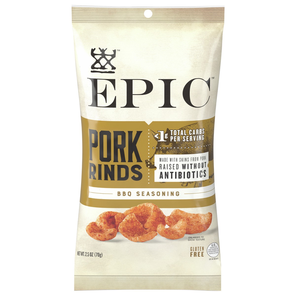 slide 1 of 9, EPIC BBQ Pork Rinds Gluten Free, 2.5oz, 2.5 oz
