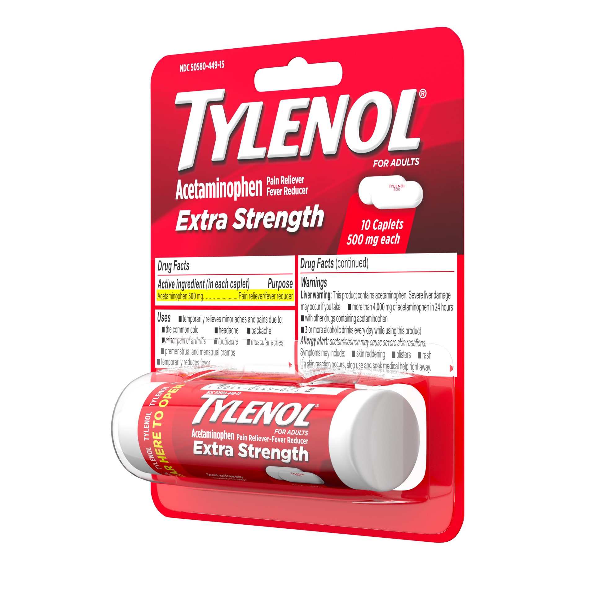 slide 6 of 9, Tylenol Extra Strength Pain Relief Caplets with 500 mg Acetaminophen For Headache, Backache & Menstrual Pain Relief, Pain Reliever & Fever Reducer Medicine, Travel Size, 10 ct, 10 ct