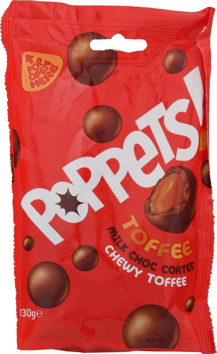 slide 6 of 13, Poppets! Milk Choc Coated Chewy Toffee 130 g, 130 g