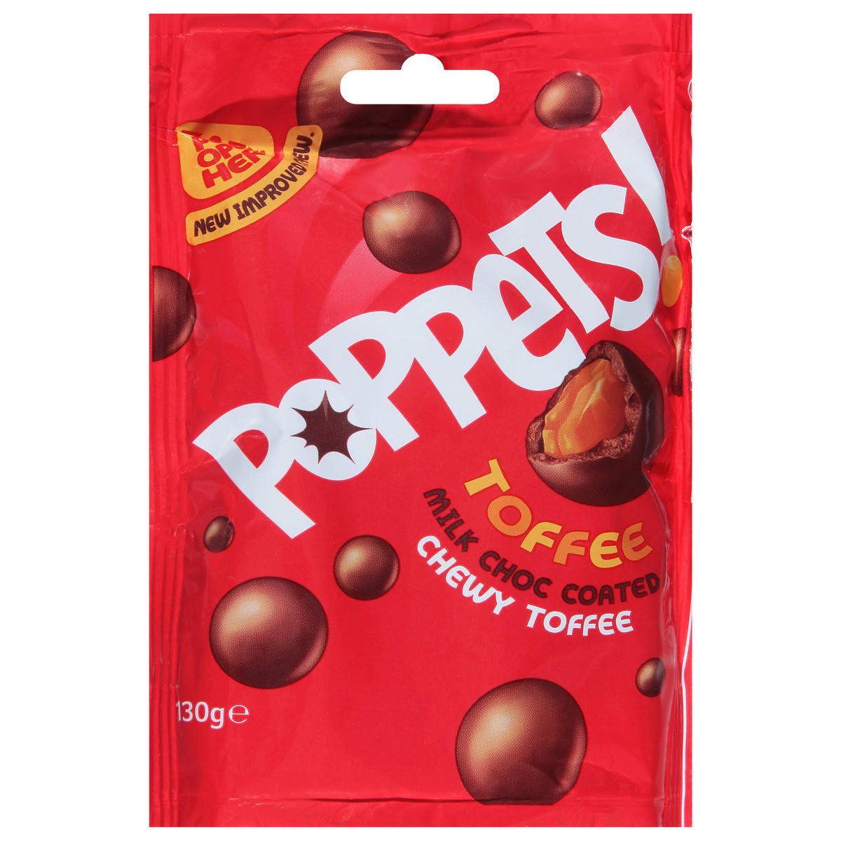 slide 1 of 13, Poppets! Milk Choc Coated Chewy Toffee 130 g, 130 g