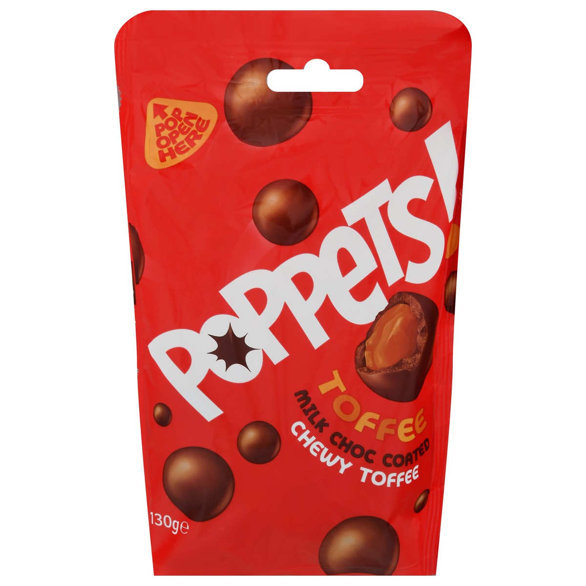 slide 12 of 13, Poppets! Milk Choc Coated Chewy Toffee 130 g, 130 g