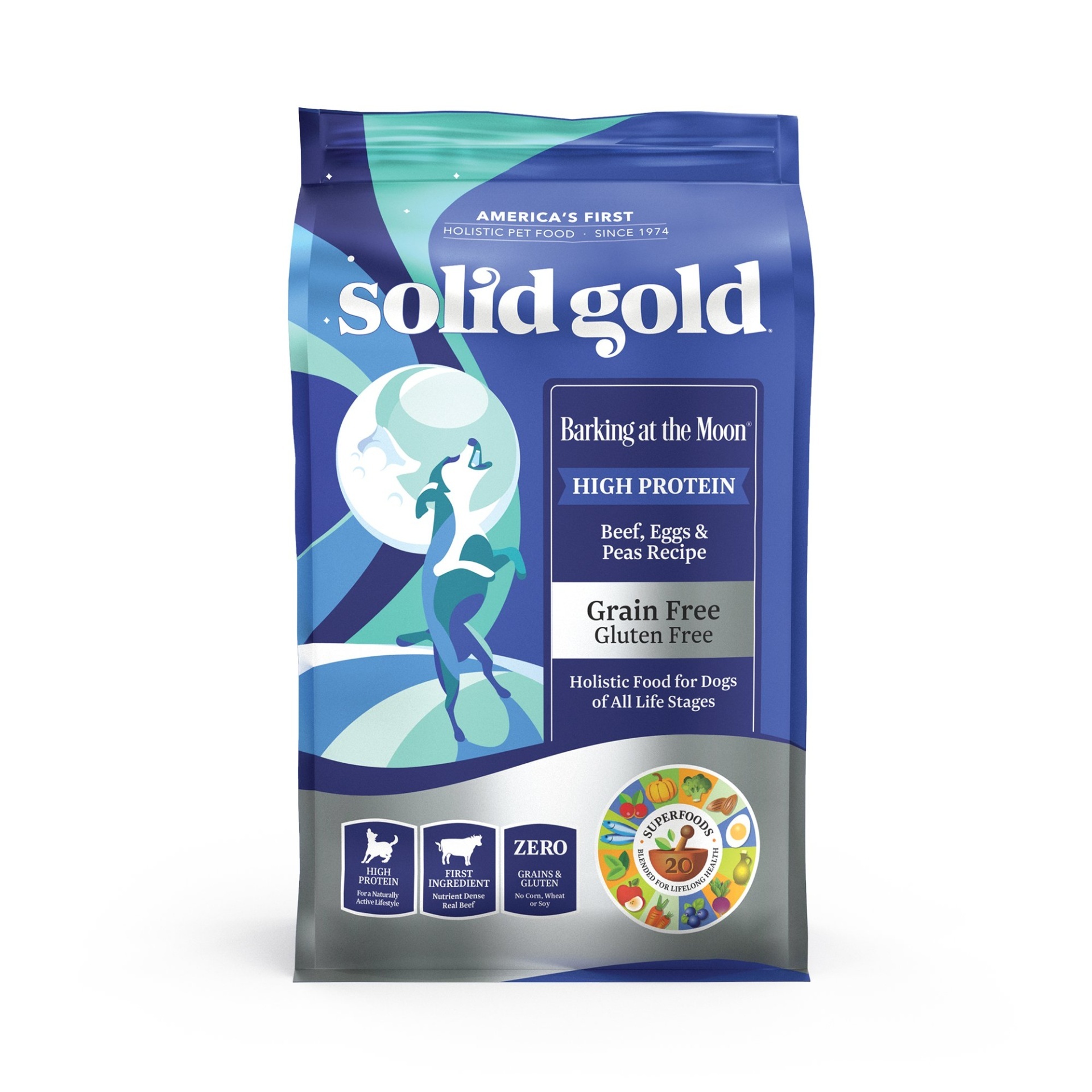 slide 1 of 1, Solid Gold Barking At the Moon Beef, Eggs & Peas Grain Free Adult Dog Food, 4 lb