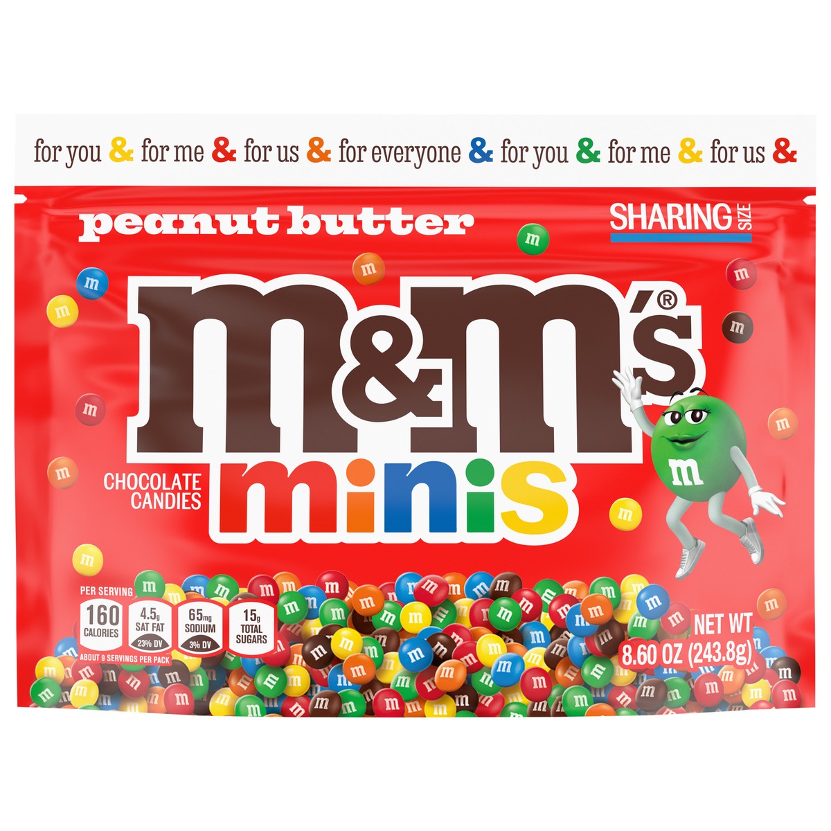 slide 1 of 12, M&M's MINIS Peanut Butter Milk Chocolate Snacks, Candy Bulk, Sharing Size 8.6 Oz Resealable Bag, 8.60 oz