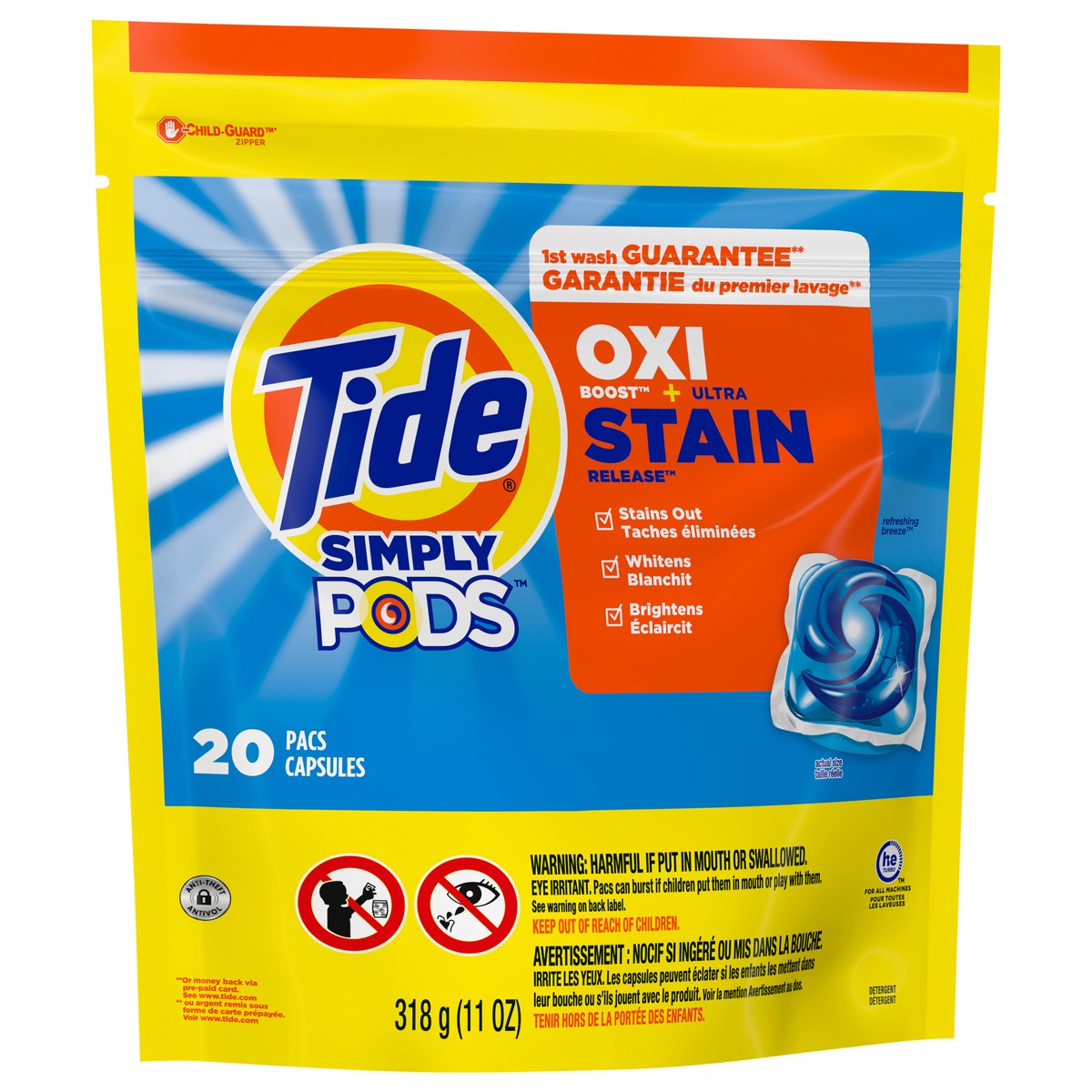 slide 6 of 8, Tide Simply PODS Oxi + Ultra Stain Release Liquid Laundry Detergent Pacs, Refreshing Breeze, 20 count, 20 ct