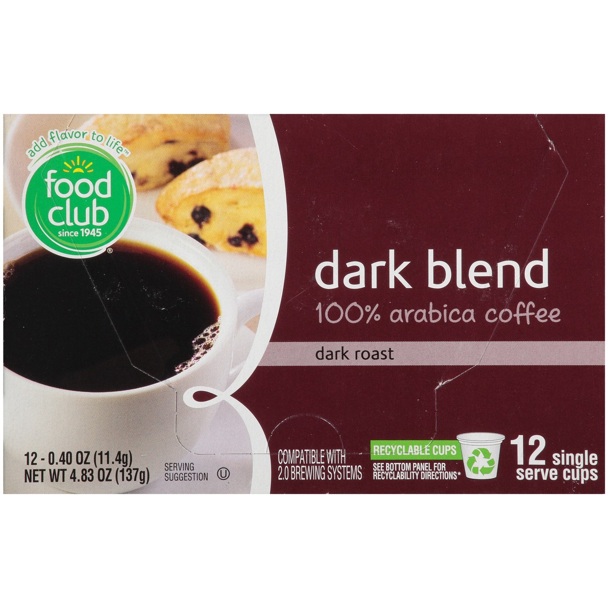 slide 5 of 9, Food Club Coffee, 100% Arabica, Dark Roast, Extra Dark Blend, Single Serve Cups - 12 ct, 12 ct