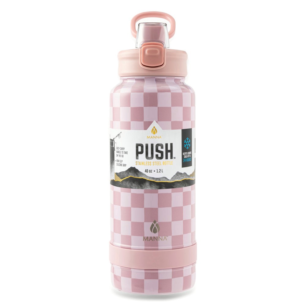 slide 3 of 4, Manna Push Stainless Steel Bottle - Pink Checkers, 40 oz