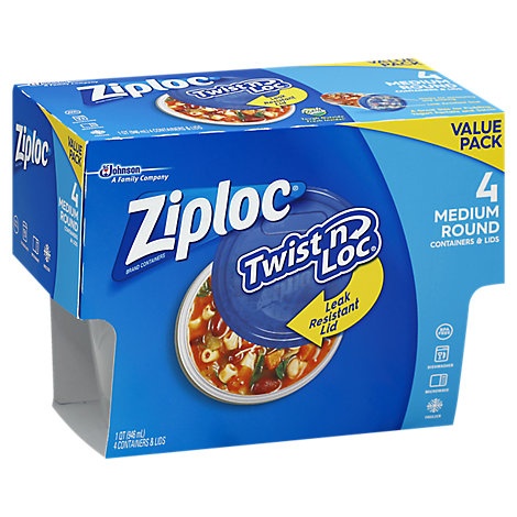 slide 1 of 1, Ziploc Twist N Loc Containers & Lids Medium Round Value Pack, 4 ct