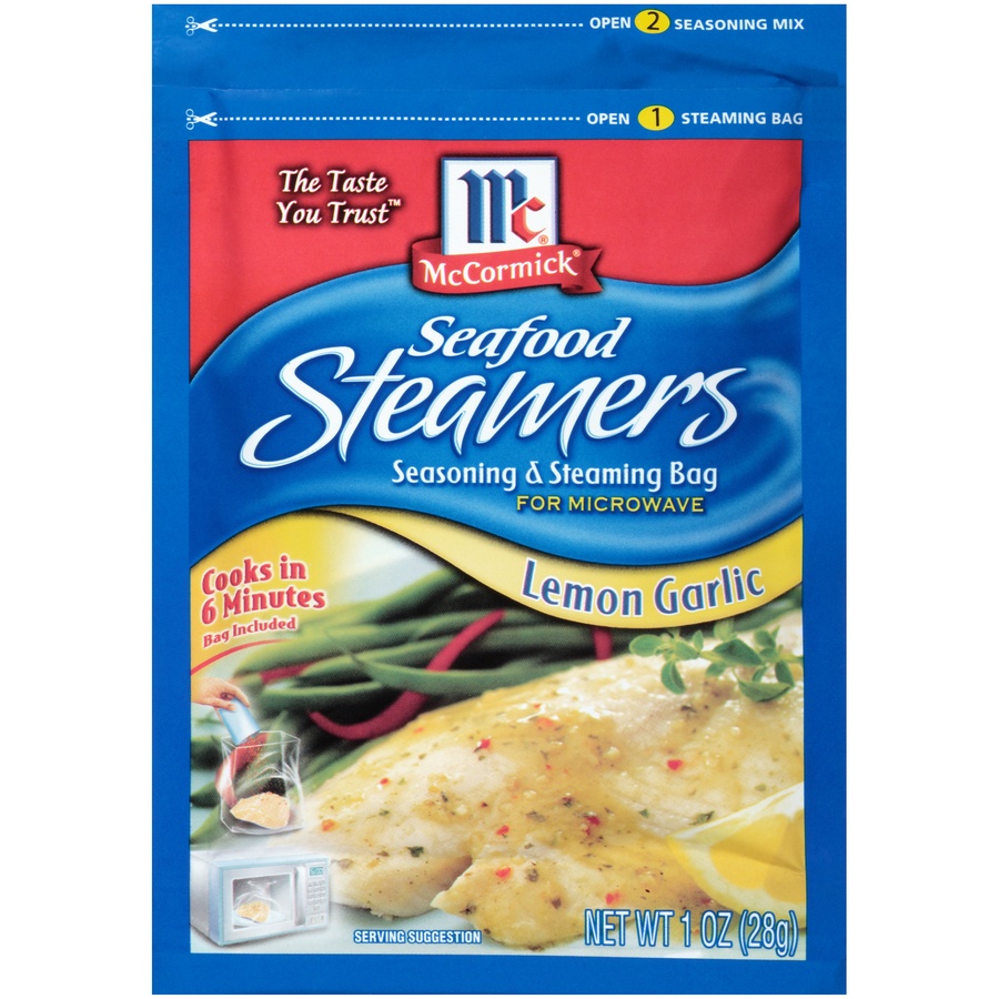 slide 1 of 1, McCormick Seafood Steamer Lemon Garlic Seasoning, 1 oz