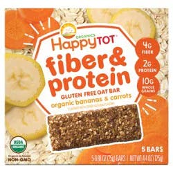 Happy Tot Organics Fiber & Protein Gluten Free Oat Bar Organic Banana & Carrot 5-0.88 oz Bars CASE