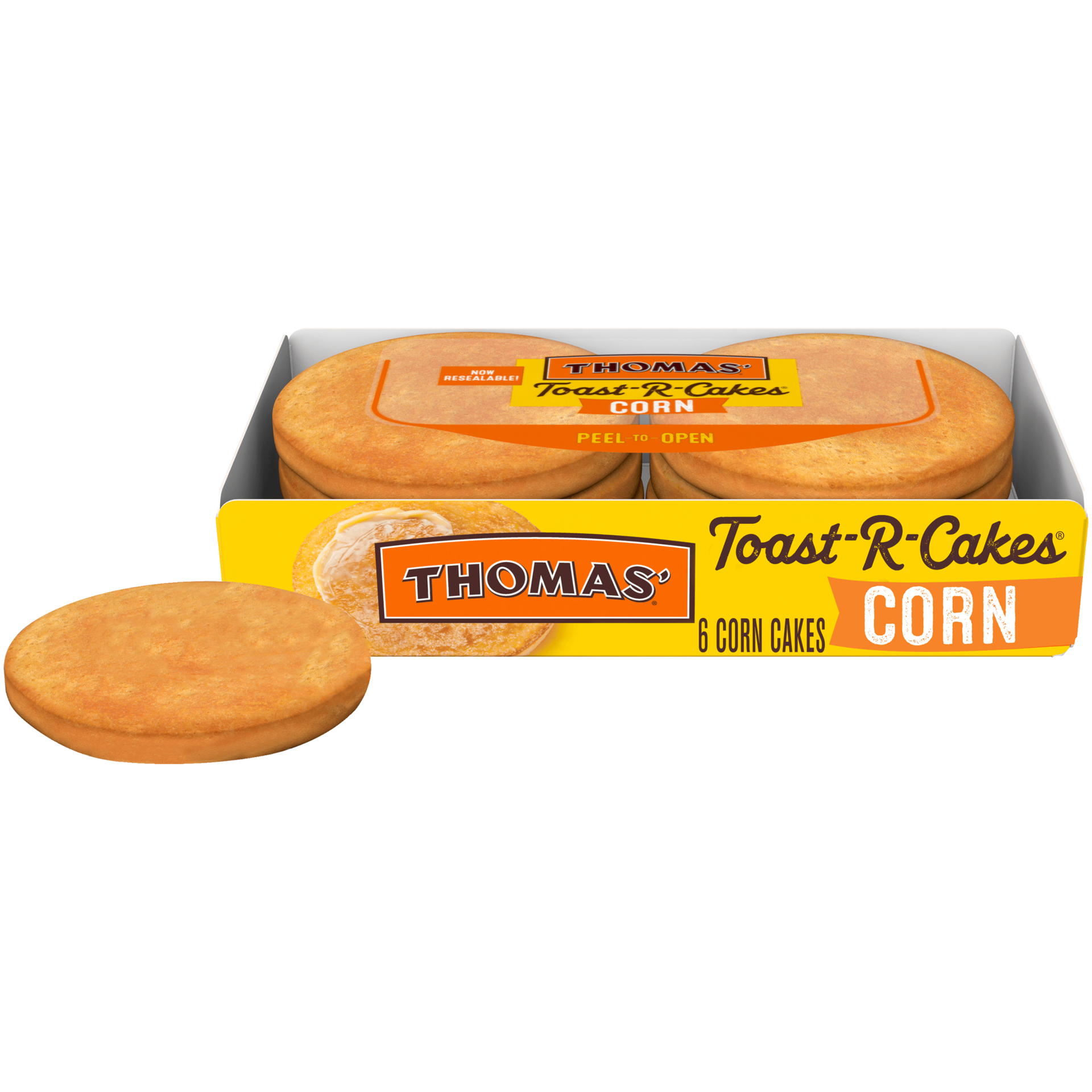 slide 1 of 9, Thomas' Toast-R-Cakes Corn Cakes, 6 count, 7 oz, 6 ct