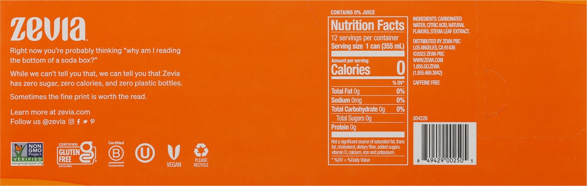 slide 4 of 9, Zevia Zero Sugar Orange Soda 12 - 12 fl oz Cans, 12 ct