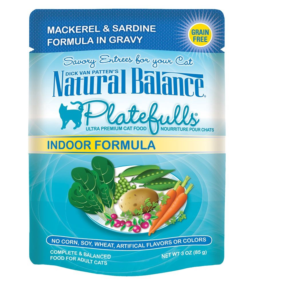 slide 1 of 1, Natural Balance Platefulls Indoor Adult Cat Food - Grain Free, Mackerel & Sardine, 3 oz
