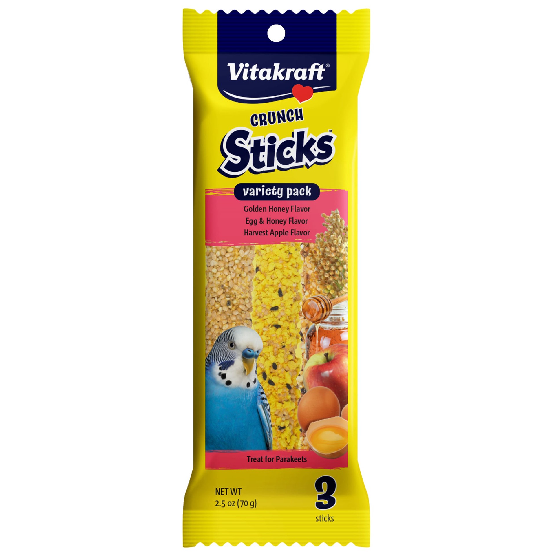 slide 1 of 1, Vitakraft Crunch Sticks Honey, Egg & Fruit Parakeet Treat, 3 ct
