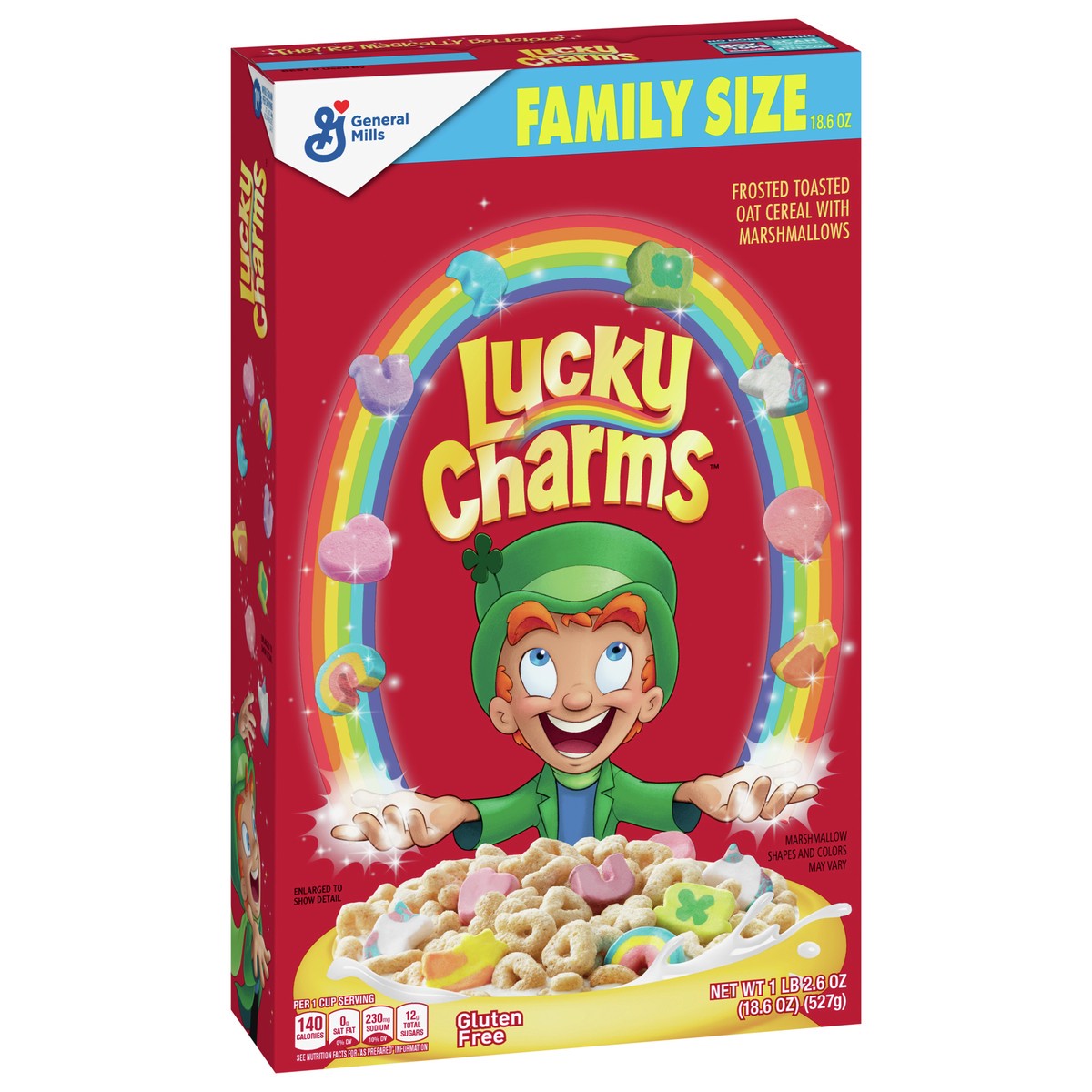 slide 5 of 9, Lucky Charms Gluten Free Cereal with Marshmallows, Kids Breakfast Cereal, Made with Whole Grain, Family Size, 18.6 oz, 18.6 oz