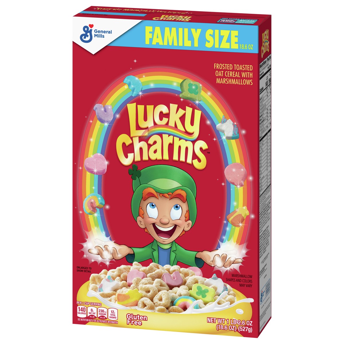 slide 7 of 9, Lucky Charms Gluten Free Cereal with Marshmallows, Kids Breakfast Cereal, Made with Whole Grain, Family Size, 18.6 oz, 18.6 oz