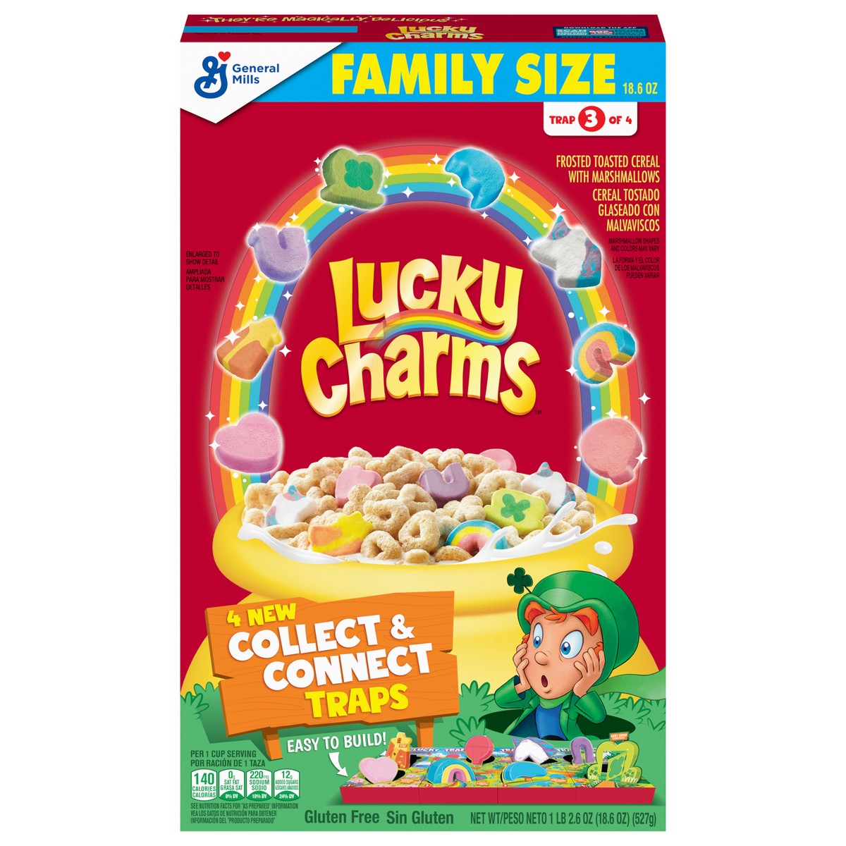 slide 1 of 9, Lucky Charms Gluten Free Cereal with Marshmallows, Kids Breakfast Cereal, Made with Whole Grain, Family Size, 18.6 oz, 18.6 oz