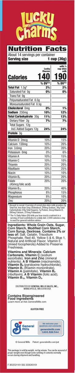 slide 9 of 9, Lucky Charms Gluten Free Cereal with Marshmallows, Kids Breakfast Cereal, Made with Whole Grain, Family Size, 18.6 oz, 18.6 oz