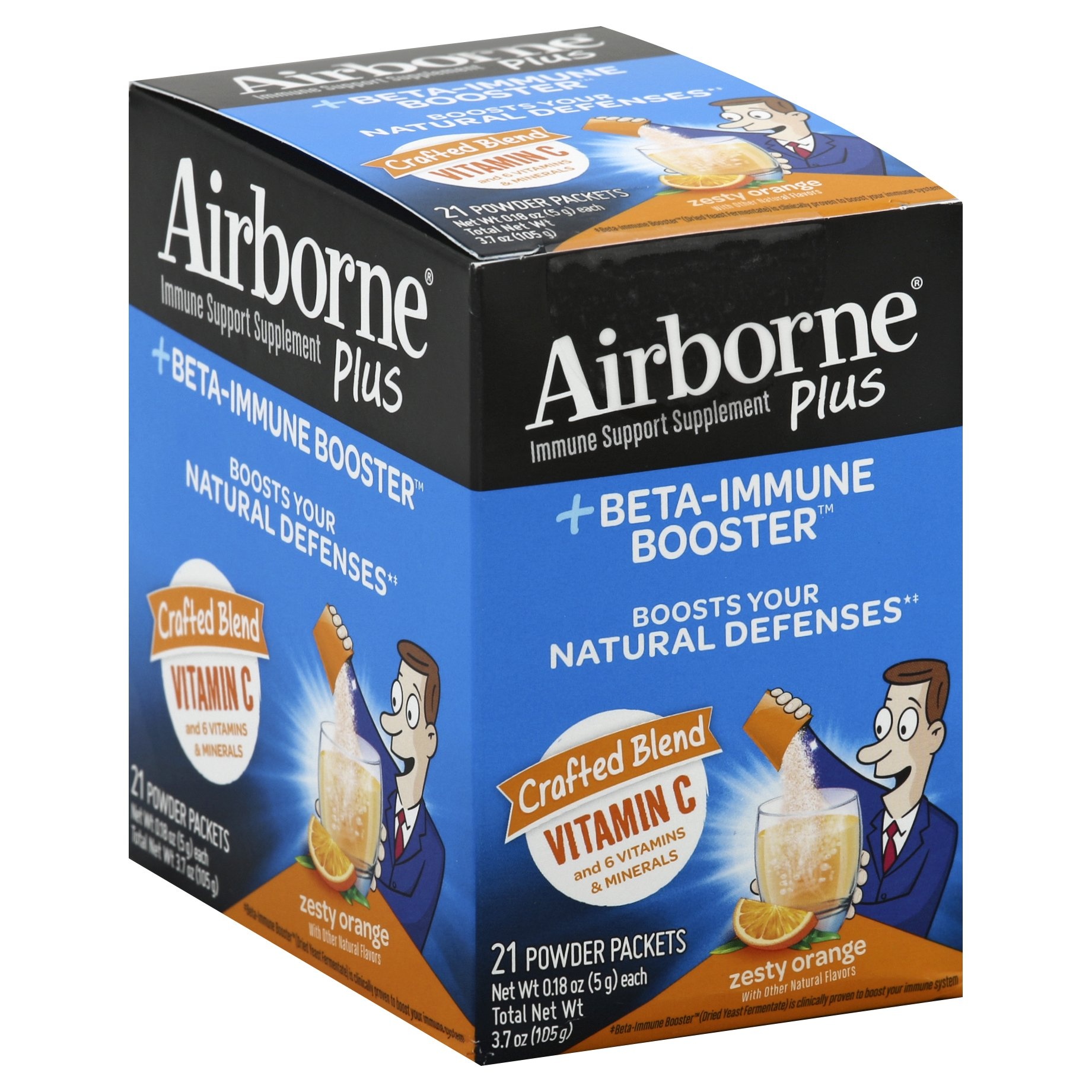 slide 1 of 1, Airborne Plus Beta-Immune Booster Powder Zesty Orange, 21 ct