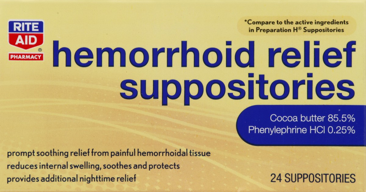 slide 4 of 5, Rite Aid Hemorrhoid Relief Suppositories, 24 ct