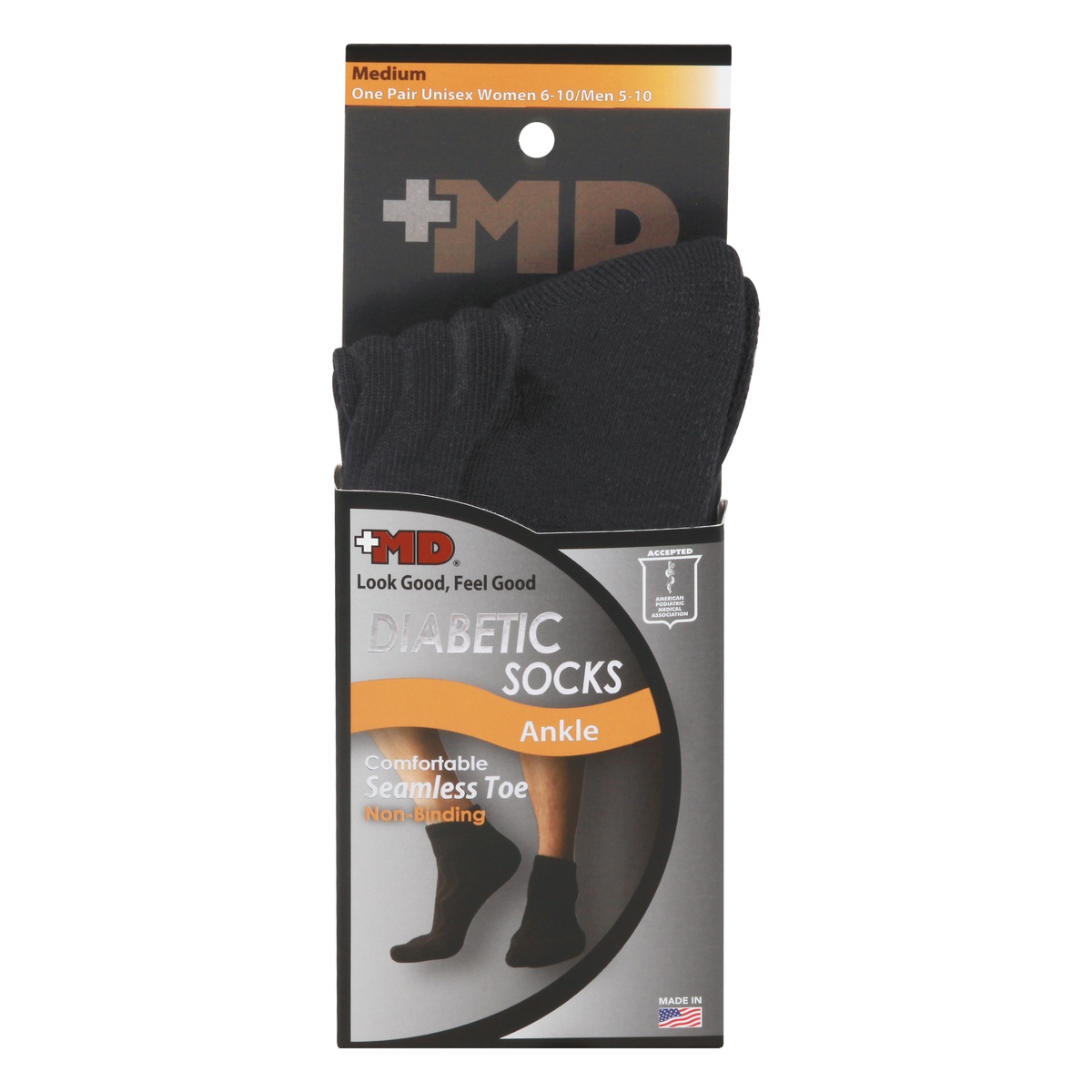 slide 1 of 1, +MD Seamless Comfort Diabetic Ankle Socks Medium, 1 ct