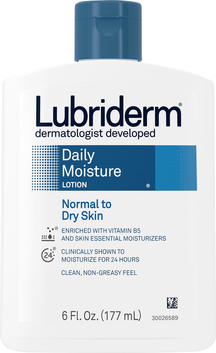 slide 7 of 7, Lubriderm Daily Moisture Hydrating Body and Hand Lotion To Help Moisturize Dry Skin with Pro-Vitamin B5 For Healthy-Looking Skin, Non-Greasy, 6 fl. oz, 6 fl oz