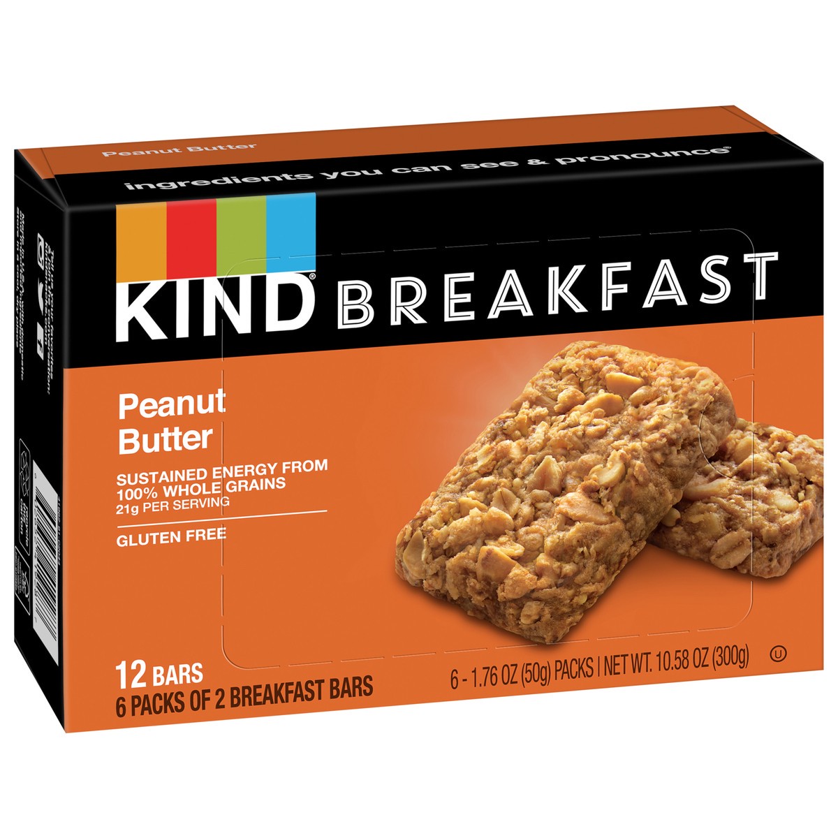 slide 2 of 9, KIND Breakfast 100% Whole Grain Gluten Free Peanut Butter Snack Bars, 1.76 oz, 12 Count, 10.6 oz