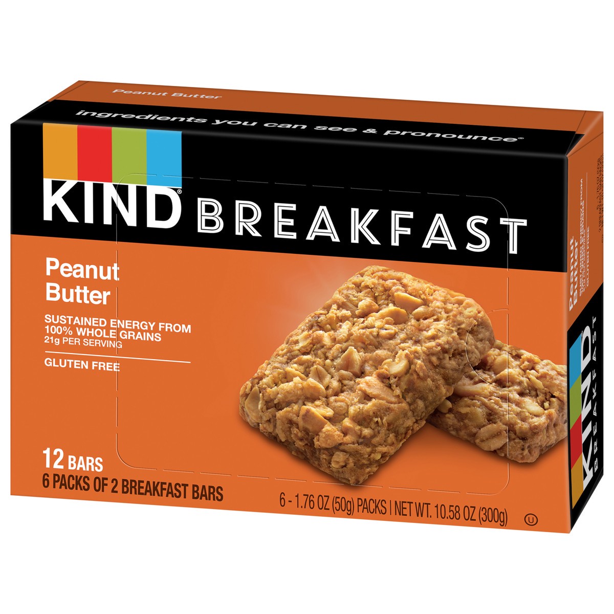 slide 6 of 9, KIND Breakfast 100% Whole Grain Gluten Free Peanut Butter Snack Bars, 1.76 oz, 12 Count, 10.6 oz