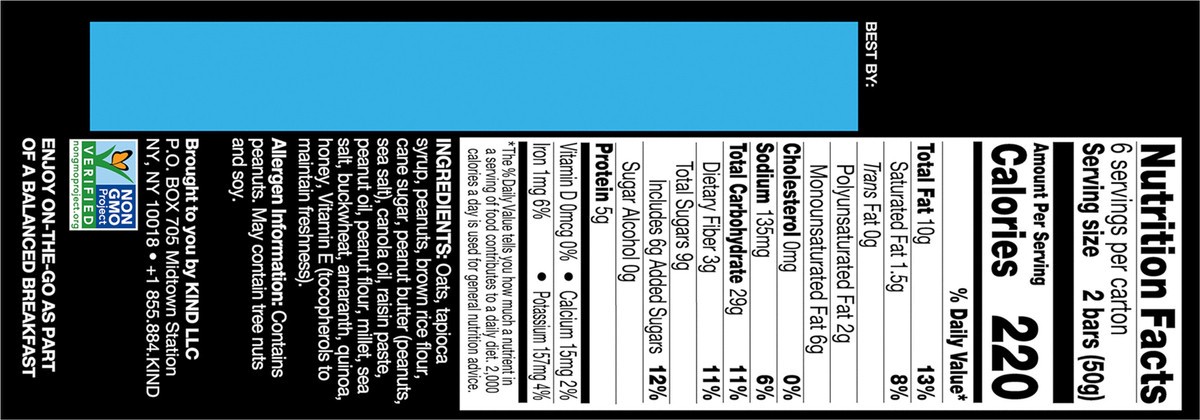 slide 4 of 9, KIND Breakfast 100% Whole Grain Gluten Free Peanut Butter Snack Bars, 1.76 oz, 12 Count, 10.6 oz