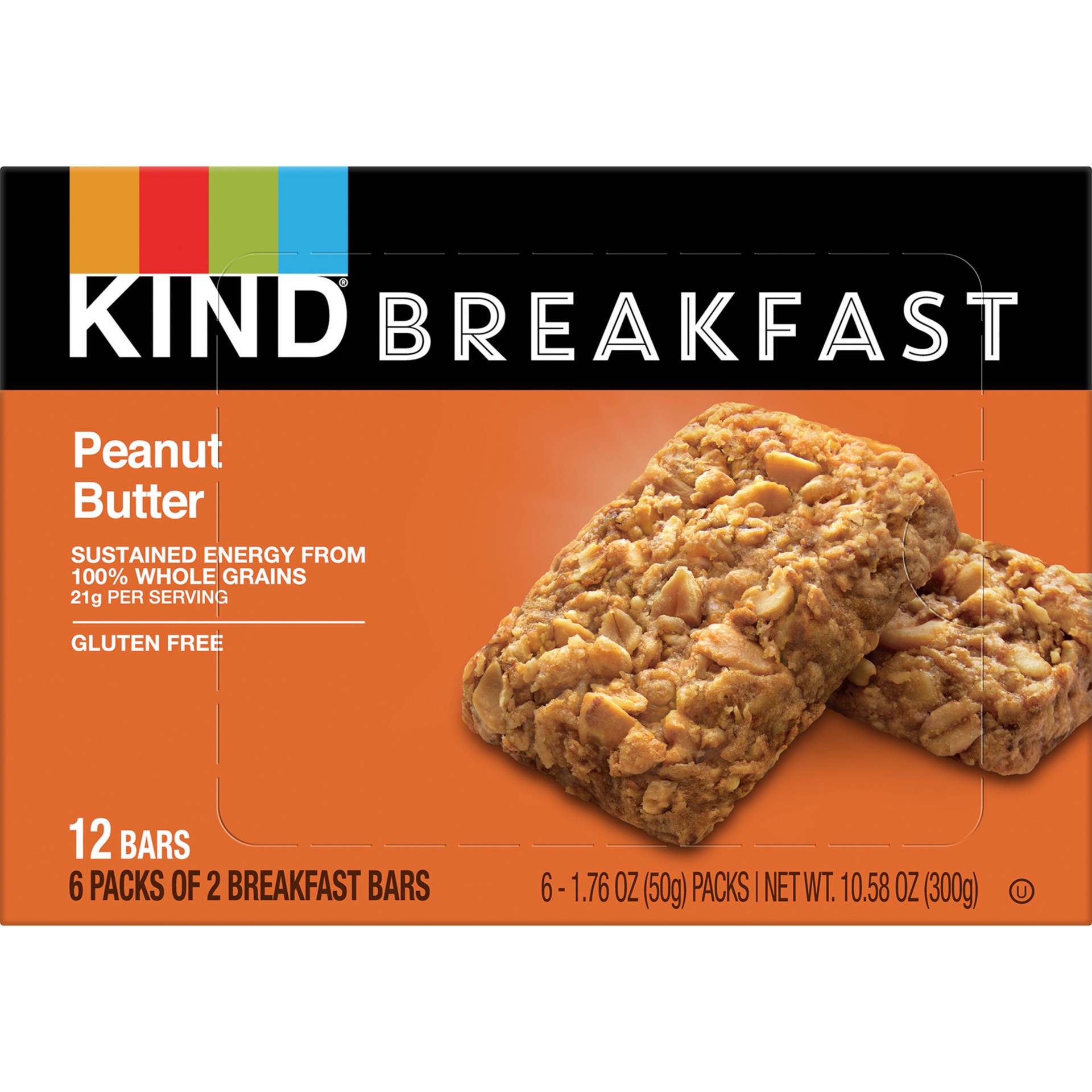 slide 1 of 9, KIND Breakfast 100% Whole Grain Gluten Free Peanut Butter Snack Bars, 1.76 oz, 12 Count, 10.6 oz