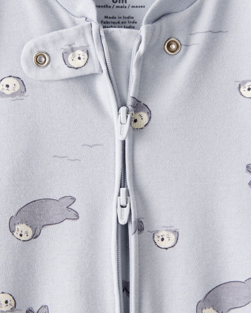 slide 4 of 4, Carter's Baby Otter Print 100% Cotton Long-Sleeve Snug Fit Sleep & Play Pajamas - Blue Grey 3M, 1 ct