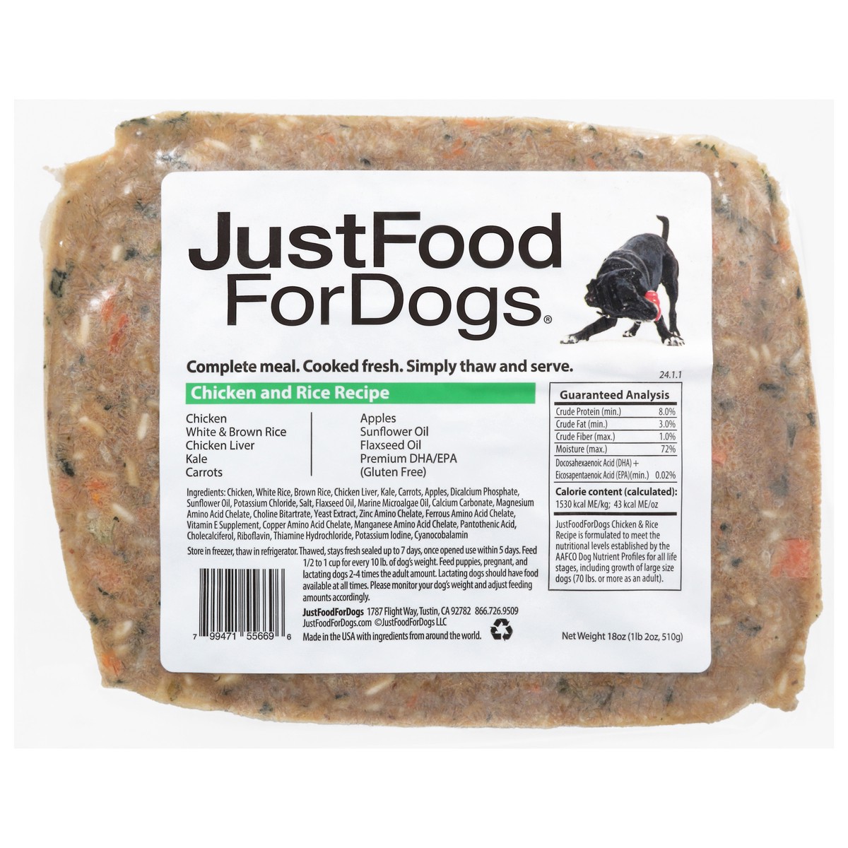 slide 1 of 16, JustFoodForDogs Chicken and Rice Recipe Dog Food 18 oz, 18 oz