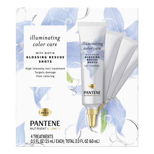 slide 1 of 1, Pantene Nutrient Blends Illuminating Biotin Color Care Intense Repair Hair Glossing Treatment (Pack of 4), 0.5 fl oz