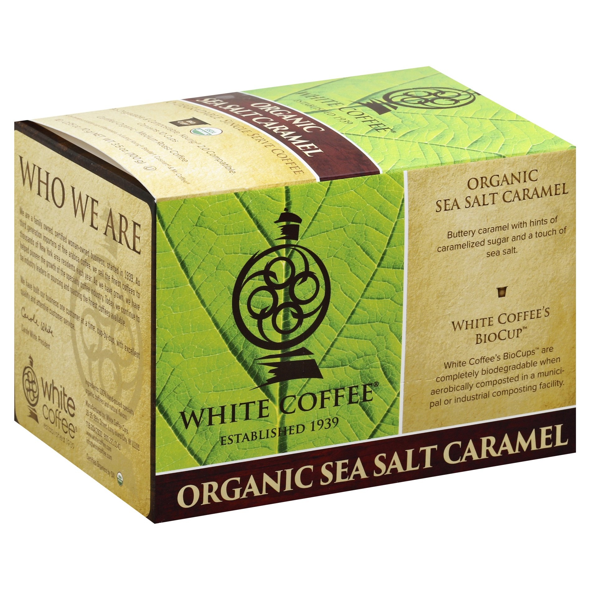 slide 1 of 5, White Coffee Corporation Coffee, Medium Roast, Organic Sea Salt Caramel, Bio-Cup - 10 ct, 10 ct