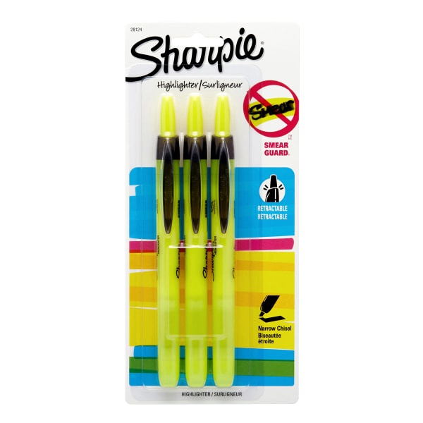 slide 1 of 6, Sharpie Accent Retractable Highlighters, Fluorescent Yellow, Pack Of 3, 3 ct