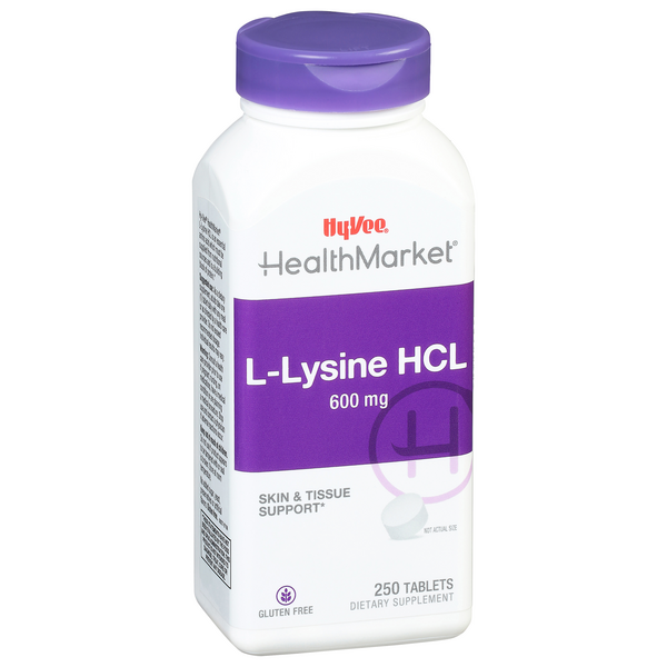 slide 1 of 1, Hy-Vee HealthMarket L-Lysine Dietary Supplement, 250 ct; 600 mg