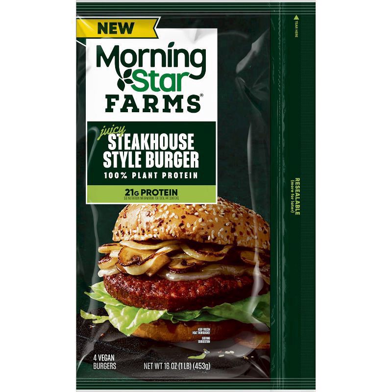 slide 6 of 7, MorningStar Farms Steakhouse Style Plant Based Veggie Burgers, 4 ct