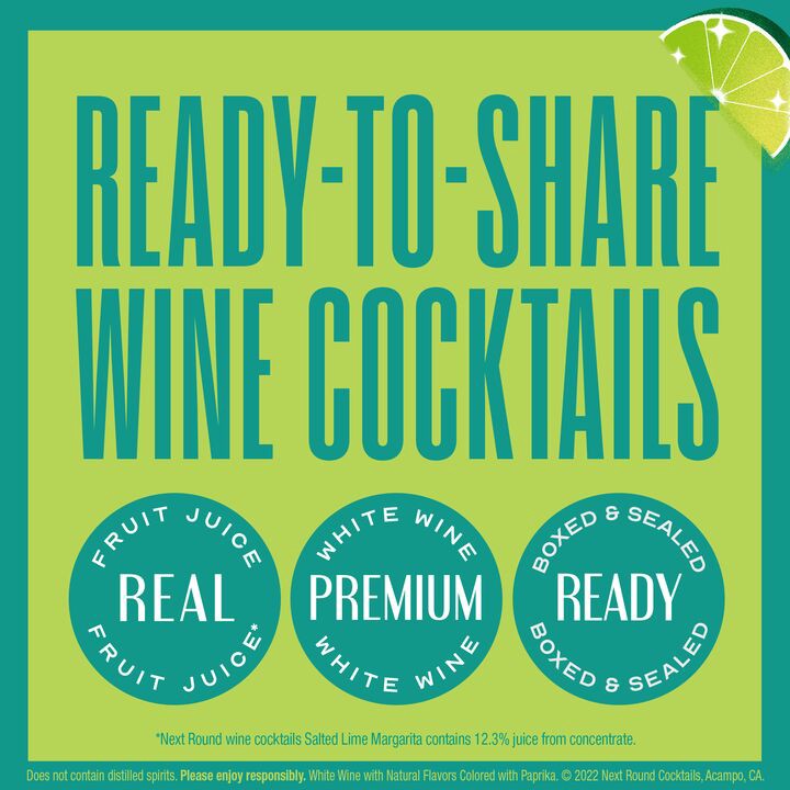 slide 5 of 5, Next Round Cocktails Salted Lime Margarita White Wine Premixed Cocktail, 1.5 L Box, 50.72 fl oz
