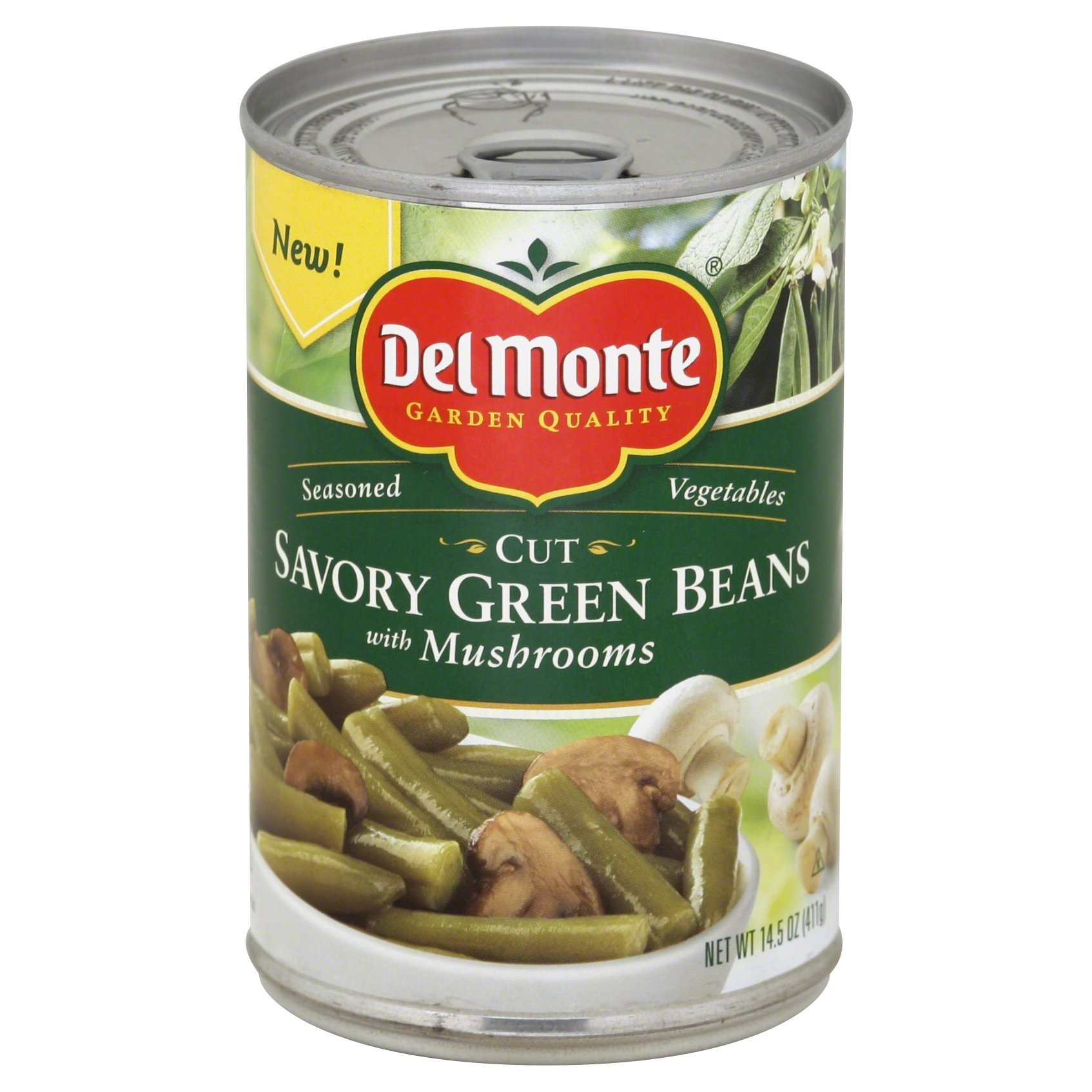 slide 1 of 3, Del Monte Cut Savory Green Beans With Mushrooms, 14.5 oz