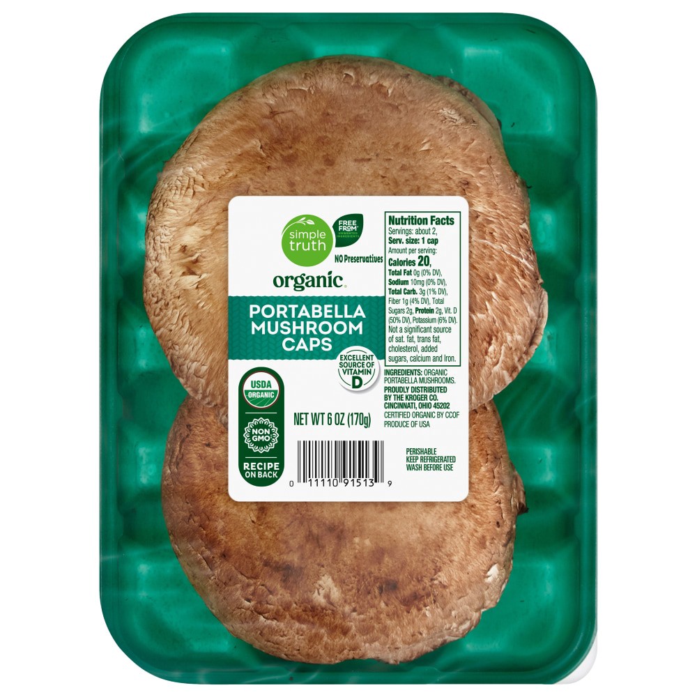 slide 1 of 2, Simple Truth Organic Portabella Mushroom Caps, 6 oz