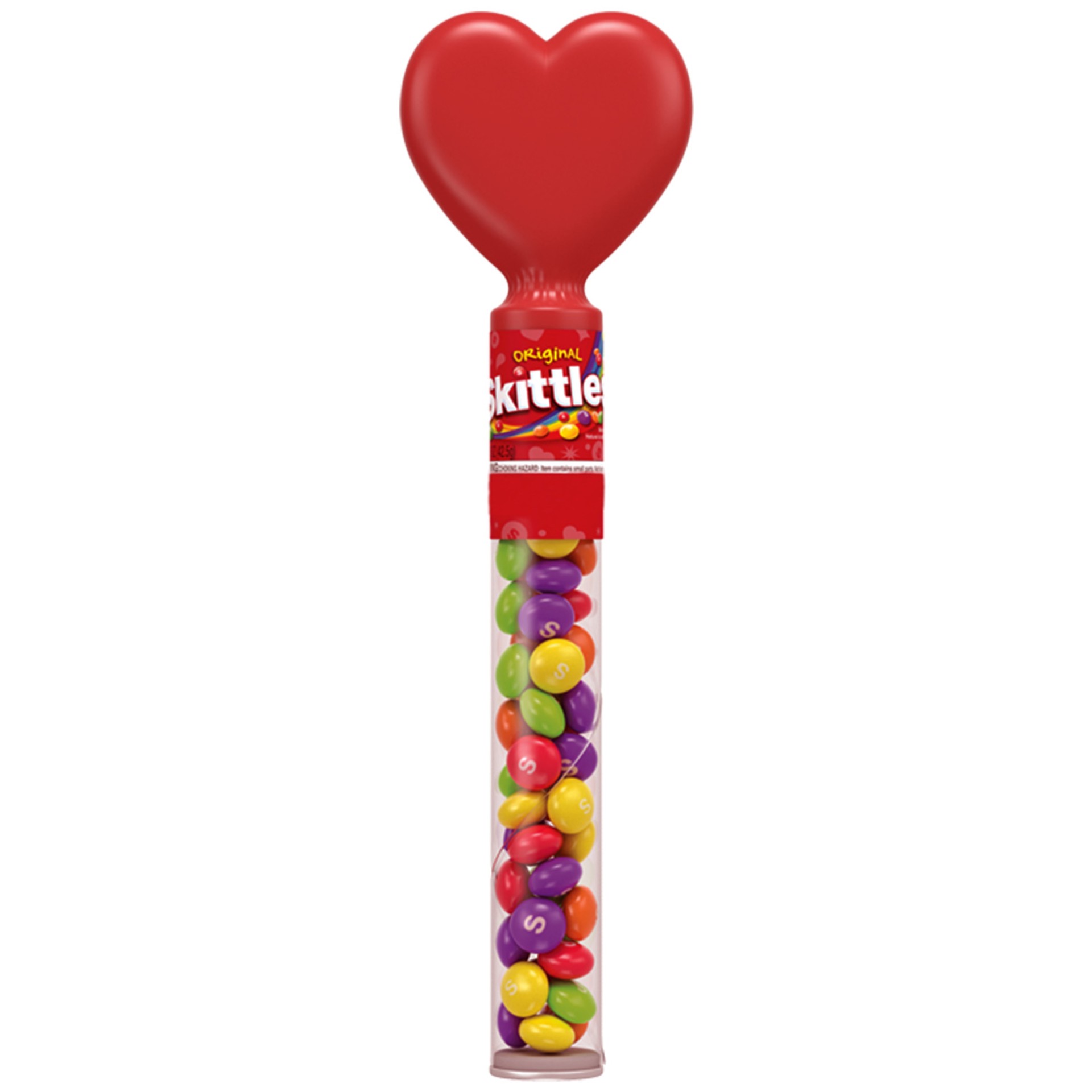 slide 1 of 3, SKITTLES Original Heart Topper Valentine's Day Candy Gift, 1.5-Ounce Cane, 1 oz