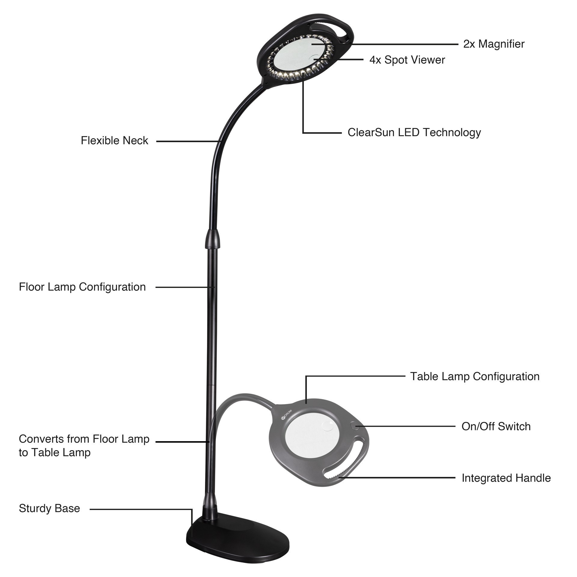 slide 5 of 8, Ott Lite Ottlite 2-In-1 Led Magnifier Floor And Table Light, cri
