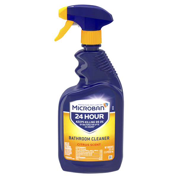 slide 1 of 1, Microban 24 Hour Bathroom Cleaner and Sanitizing Spray Citrus Scent, 22 oz