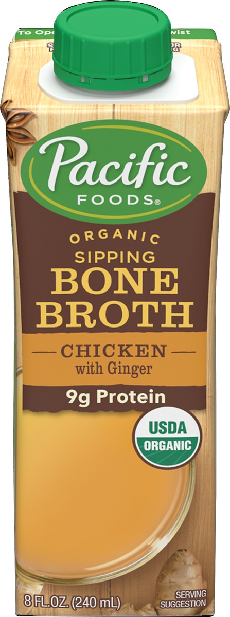 slide 8 of 9, Pacific Organic Chicken Bone Broth with Ginger, 8 fl oz