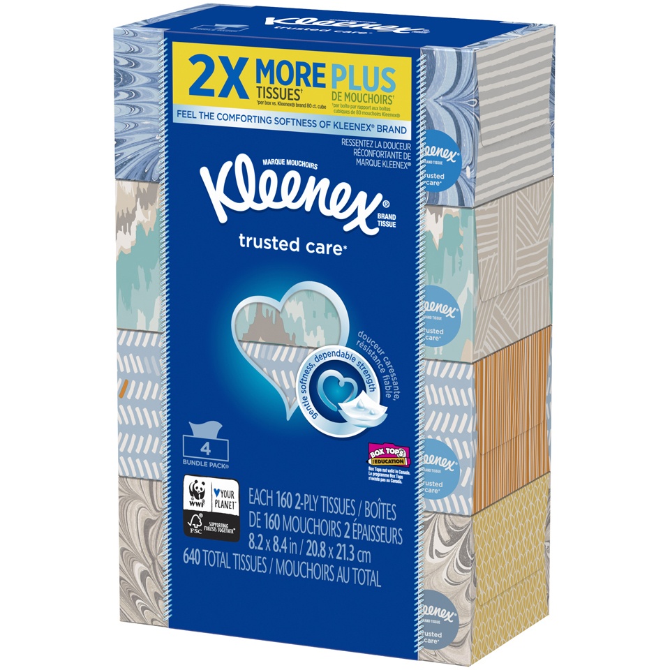 slide 3 of 3, Kleenex Trusted Care Facial Tissue, 4 pk; 160 ct