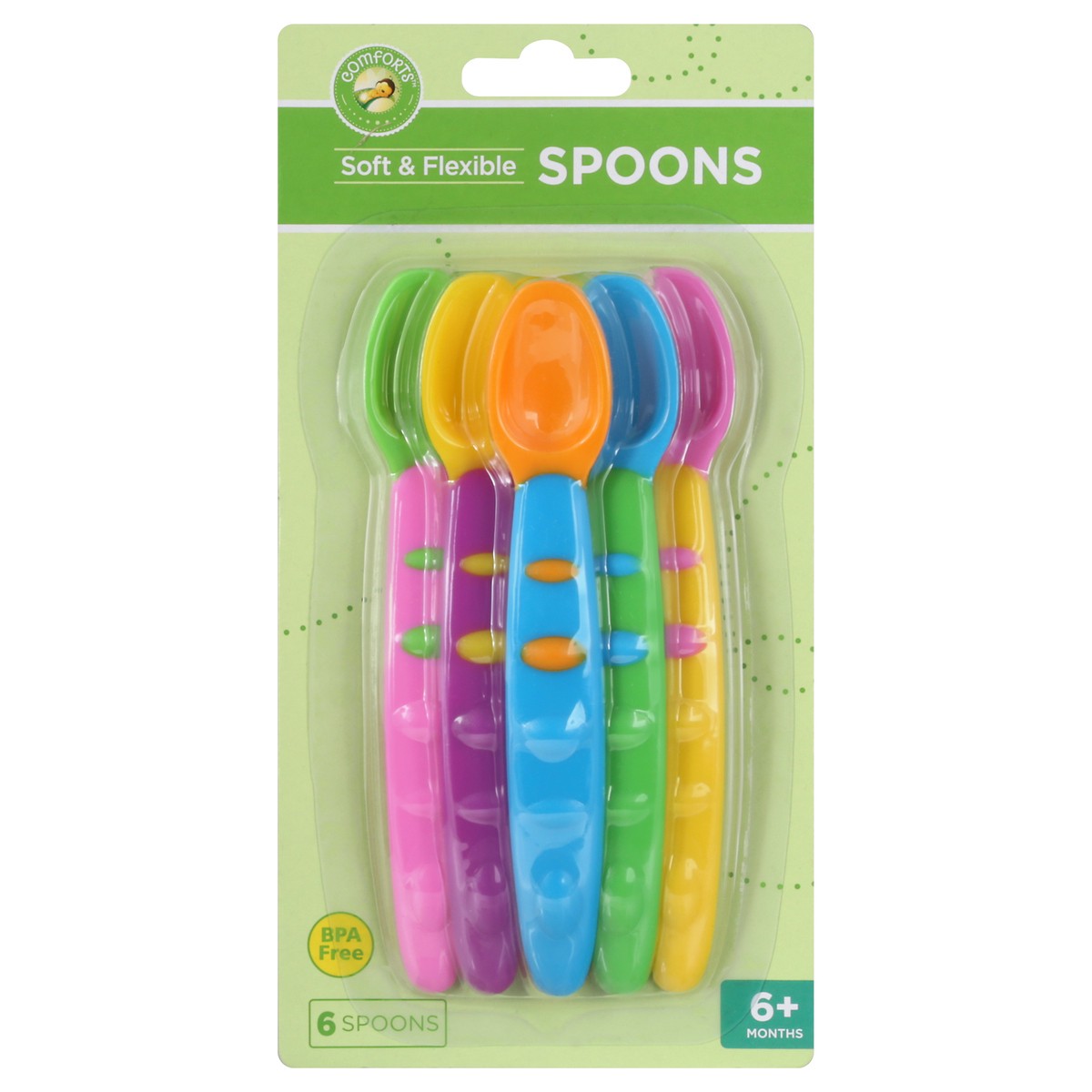 slide 1 of 9, Comforts 6+ Months Soft & Flexible Spoons 6 ea, 6 ct